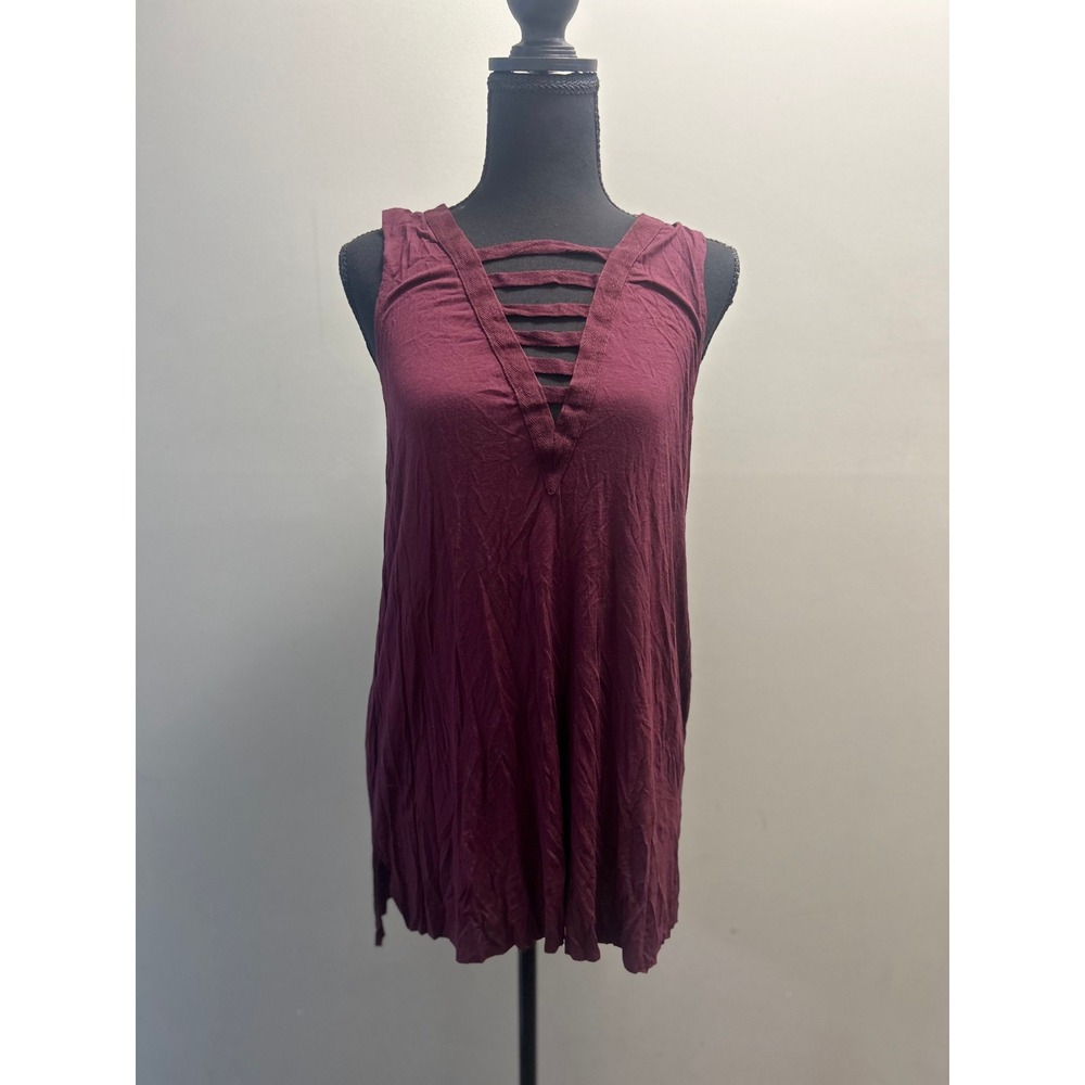 Burgundy Sleeveless Top V Neck Blouse